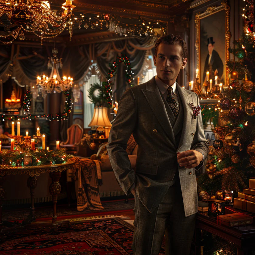 The Christmas Gray Tweed Suit: Classic Festive Style with British Charm