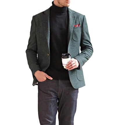 Men's Vintage Herringbone Tweed Notch Lapel Blazer Jacket