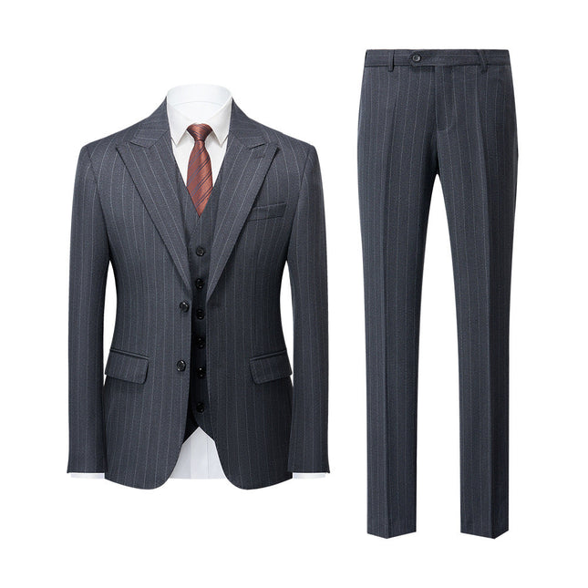 Men's Suit Set Business Wedding Striped 3-Piece( Jacket + Vest +  Pants )