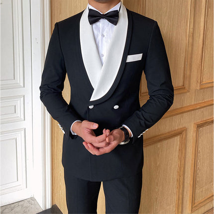 2 Pieces Formal Men's Slim Fit White Shawl Lapel Black Tuxedo