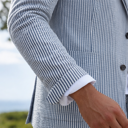 Men’s Summer Seersucker Suit 2 Piece – Lightweight Beach Wedding Suit Set