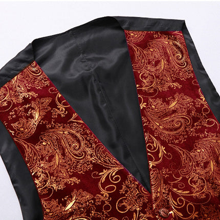 Men's Metallic Printed Vest Red-Gold Vest sweetearing  Tuxedos, Formalwear, Wedding suits, Business suits, Slim-fit suits, Classic suits, Black-tie attire, Dinner jackets, Prom suits