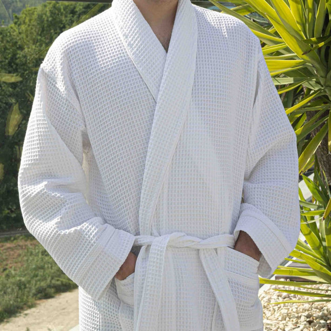 Cotton Waffle Dressing Gown Comfy Bathrobe Executive Piped Luxury Spa Style
