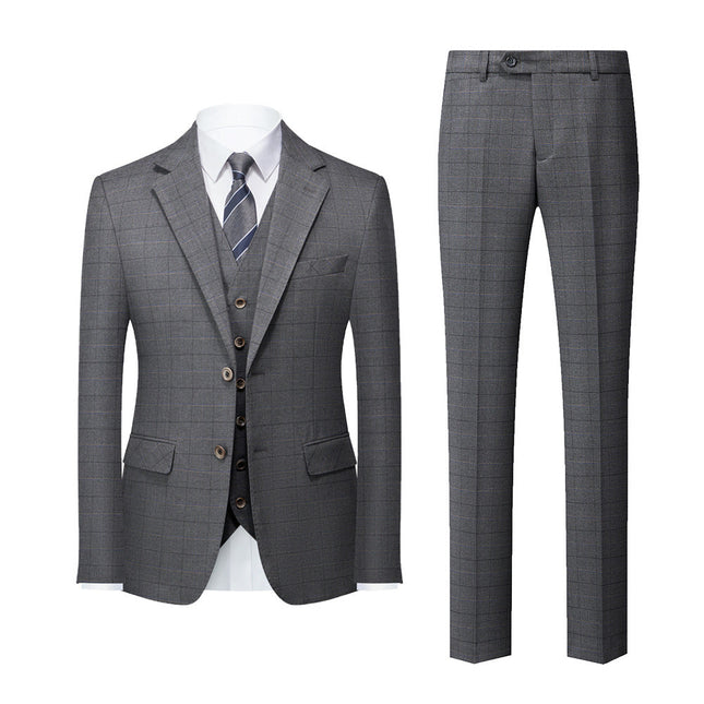 Men’s 3-Piece Casual Wedding Plaid Suit