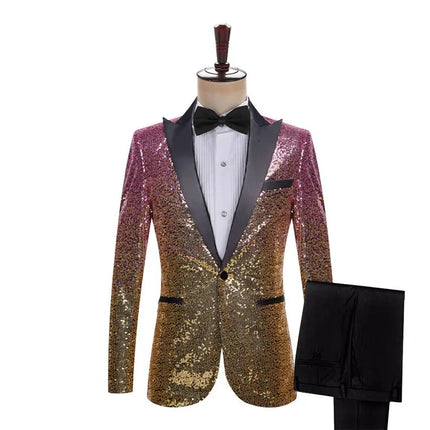 Men's Fashion Gradient Sequined Tuxedo Suit Peak lapel Men's Suit (Blazer + Vest + Pants+Bow tie) 3 pieces sweetearing 3XLPink-Gold Tuxedos, Formalwear, Wedding suits, Business suits, Slim-fit suits, Classic suits, Black-tie attire, Dinner jackets, Prom suits