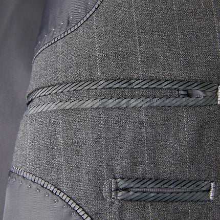 Men's Suit with Lapel Collar Casual Gray Striped 3-Piece Suit