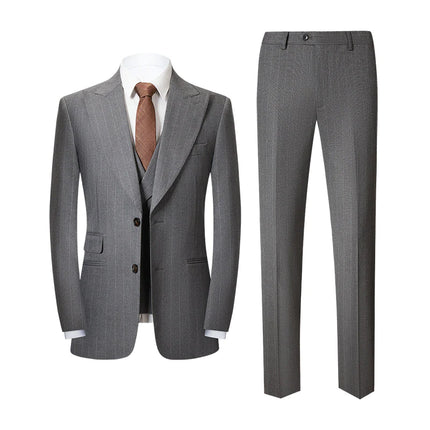 Men's Suit with Lapel Collar Casual Gray Striped 3-Piece Suit