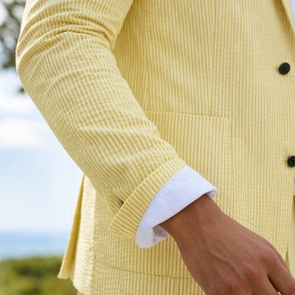 Men’s Summer Seersucker Suit 2 Piece – Lightweight Beach Wedding Suit Set