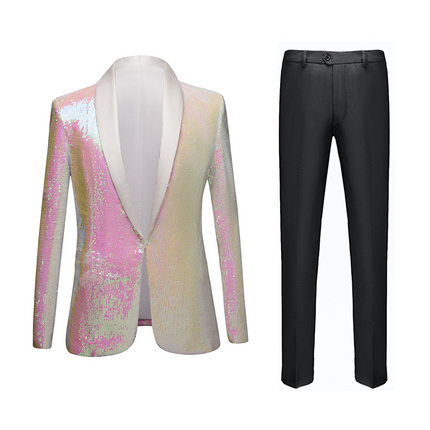 Men's Reversible Slim Fit Tuxedo  Jacket Gradient Sequin Tuxedo White 2 Pieces Suit sweetearing WhiteBlazerWhitePant3XL Tuxedos, Formalwear, Wedding suits, Business suits, Slim-fit suits, Classic suits, Black-tie attire, Dinner jackets, Prom suits