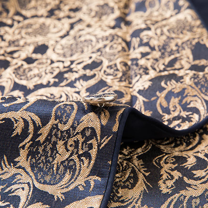 3-Piece Suit Men's Vintage Gold Damask Jacquard Suit for Prom Party Wedding