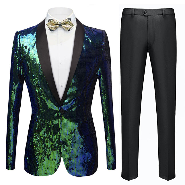 Men's Reversible Slim Fit Tuxedo Jacket Gradient Sequin Tuxedo Green Tuxedo sweetearing GreenXXXL Tuxedos, Formalwear, Wedding suits, Business suits, Slim-fit suits, Classic suits, Black-tie attire, Dinner jackets, Prom suits， Christmas Party, Christmas Graduation Prom, Christmas Prom Party,  Graduation Suit, Christmas, Christmas Wedding, Christmas Prom, Christmas Party, Christmas Stage, Christmas Dating