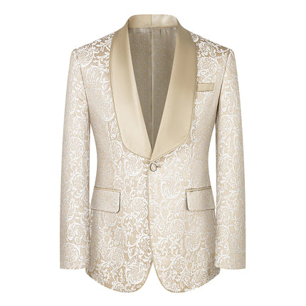 3-Piece Suit Men's Vintage Gold Damask Jacquard Suit for Prom Party Wedding
