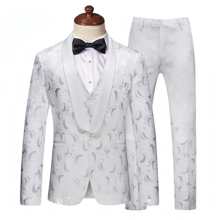 Men's 3-Piece Black Rose Embroidery Shawl Lapel Wedding Suit