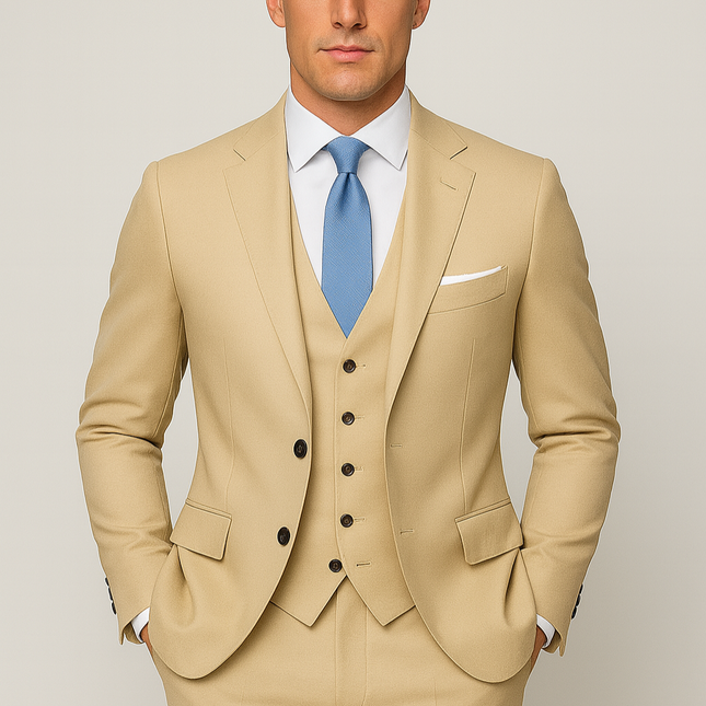 Men’s Dark Grey and Beige Three Piece Suit for Tailored Formal Business Wedding Set