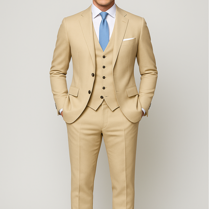 Men’s Dark Grey and Beige Three Piece Suit for Tailored Formal Business Wedding Set