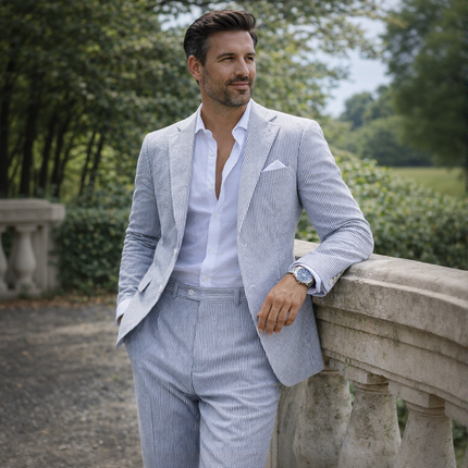 Men's Summer Beach Wedding Suits Lightweight Seersucker 2 Piece Suits