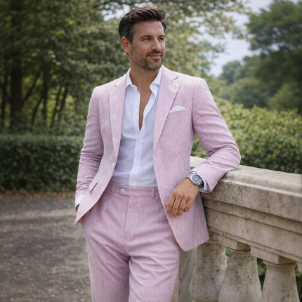 Men's Summer Beach Wedding Suits Lightweight Seersucker 2 Piece Suits