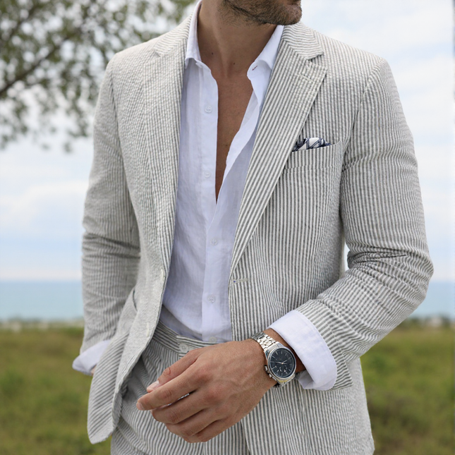 Men's Summer Beach Wedding Suits Lightweight Seersucker 2 Piece Suits