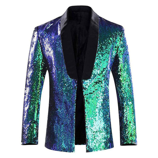 Men's Reversible Two-Tone Sequins Shawl Collar Tuxedo 7 Color blazer sweetearing BlueGreenL Tuxedos, Formalwear, Wedding suits, Business suits, Slim-fit suits, Classic suits, Black-tie attire, Dinner jackets, Prom suits, Christmas Party, Christmas Graduation Prom, Christmas Prom Party,  Graduation Suit, Christmas, Christmas Wedding, Christmas Prom, Christmas Party, Christmas Stage, Christmas Dating