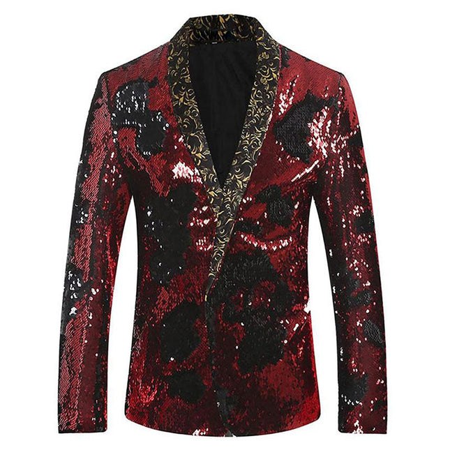 Men's Mystery Two-Tone Sequins Shawl Collar Tuxedo Red-Black Sequin Jackets sweetearing Red-Black40R Tuxedos, Formalwear, Wedding suits, Business suits, Slim-fit suits, Classic suits, Black-tie attire, Dinner jackets, Prom suits