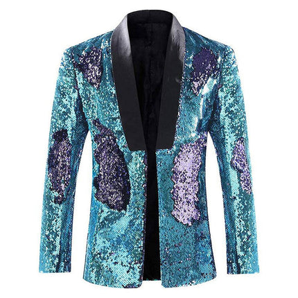 Men's Reversible Two-Tone Sequins Shawl Collar Tuxedo 7 Color blazer sweetearing BluePurple3XL Tuxedos, Formalwear, Wedding suits, Business suits, Slim-fit suits, Classic suits, Black-tie attire, Dinner jackets, Prom suits
