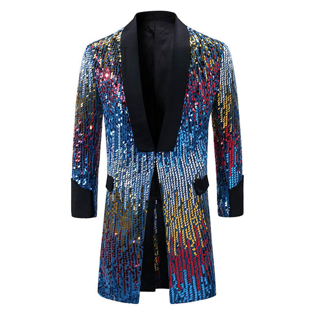 Men's Gradient Sequin Stage Long Jacket 2 Color Sequin Jackets sweetearing Blue48R Tuxedos, Formalwear, Wedding suits, Business suits, Slim-fit suits, Classic suits, Black-tie attire, Dinner jackets, Prom suits