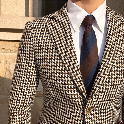 Casual Men's 2 Pieces Houndstooth Peak Lapel Tuxedos (Blazer+Pants)