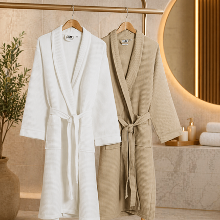 Cotton Waffle Dressing Gown Comfy Bathrobe Executive Piped Luxury Spa Style