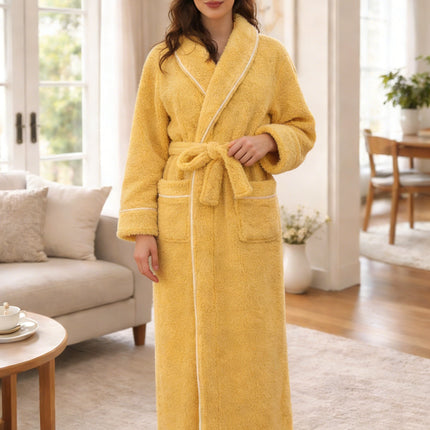Flannel Bathrobe with Fold-Over Collar Cozy Winter Dressing Gown for Ultimate Warmth and Comfort
