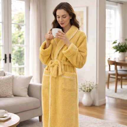 Flannel Bathrobe with Fold-Over Collar Cozy Winter Dressing Gown for Ultimate Warmth and Comfort