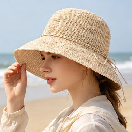 Foldable Straw Hat For Women Sun Protection and Beach Vacation Korean Style Boho Holiday Travel