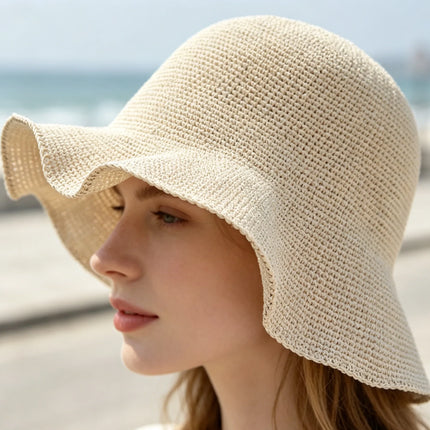 Foldable Straw Hat Women's Crochet Minimalist Versatile Suitable For Summer Beach Vacation
