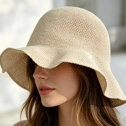 Foldable Straw Hat Women's Crochet Minimalist Versatile Suitable For Summer Beach Vacation