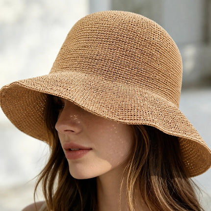 Foldable Straw Hat Women's Crochet Minimalist Versatile Suitable For Summer Beach Vacation