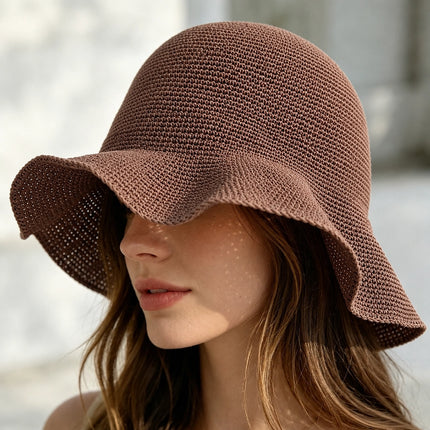 Foldable Straw Hat Women's Crochet Minimalist Versatile Suitable For Summer Beach Vacation