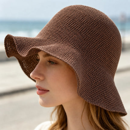 Foldable Straw Hat Women's Crochet Minimalist Versatile Suitable For Summer Beach Vacation