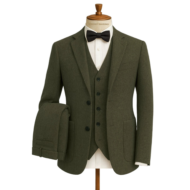 Mens 3 Piece Tweed Suits Vintage Classic Suit Tuxedos