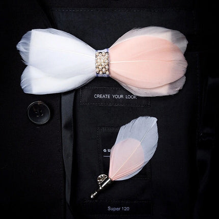 Handmade Natural Feather Bow Tie White and Pink 3 Style Tie sweetearing PinkC Tuxedos, Formalwear, Wedding suits, Business suits, Slim-fit suits, Classic suits, Black-tie attire, Dinner jackets, Prom suits