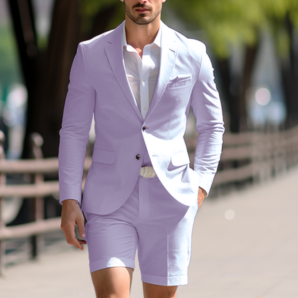 Stylish 2 Piece Men's Suit Formal Summer Tuxedo Set with Short Pants for Wedding