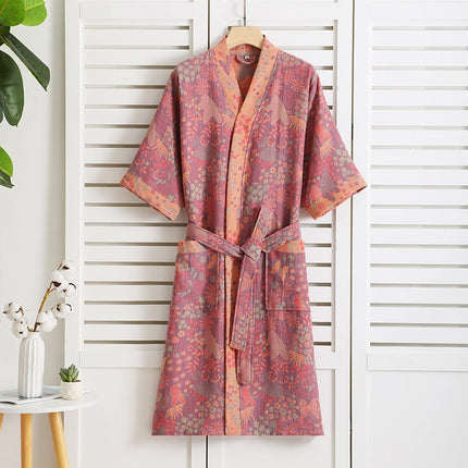 Lightweight Cotton Bathrobe Luxury Dressing Gown Kimono Vintage Print Soft Comfort