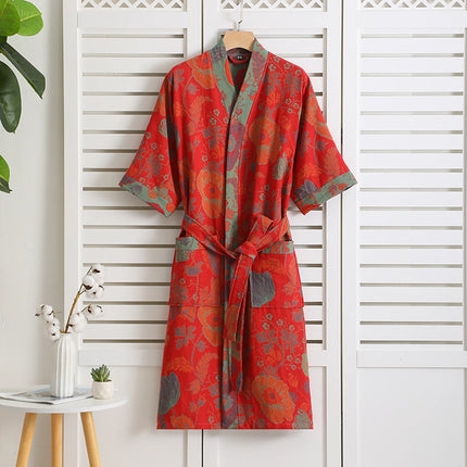 Lightweight Cotton Bathrobe Luxury Dressing Gown Kimono Vintage Print Soft Comfort