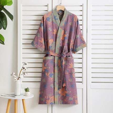 Lightweight Cotton Bathrobe Luxury Dressing Gown Kimono Vintage Print Soft Comfort