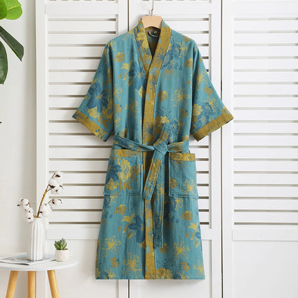 Lightweight Cotton Bathrobe Luxury Dressing Gown Kimono Vintage Print Soft Comfort