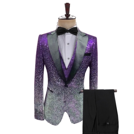 Men's Gradient Sequined Tuxedo Suit Peak lapel - Fashion mens' suit