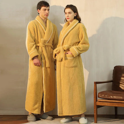 Flannel Bathrobe with Fold-Over Collar Cozy Winter Dressing Gown for Ultimate Warmth and Comfort