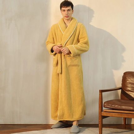 Flannel Bathrobe with Fold-Over Collar Cozy Winter Dressing Gown for Ultimate Warmth and Comfort