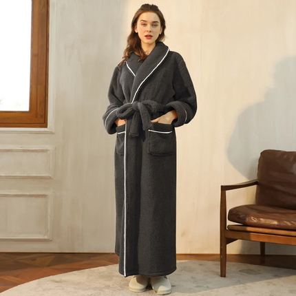 Flannel Bathrobe with Fold-Over Collar Cozy Winter Dressing Gown for Ultimate Warmth and Comfort