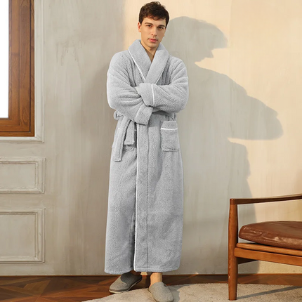 Flannel Bathrobe with Fold-Over Collar Cozy Winter Dressing Gown for Ultimate Warmth and Comfort