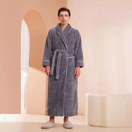 Flannel Bathrobe with Fold-Over Collar Cozy Winter Dressing Gown for Ultimate Warmth and Comfort