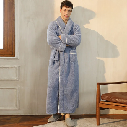 Flannel Bathrobe with Fold-Over Collar Cozy Winter Dressing Gown for Ultimate Warmth and Comfort